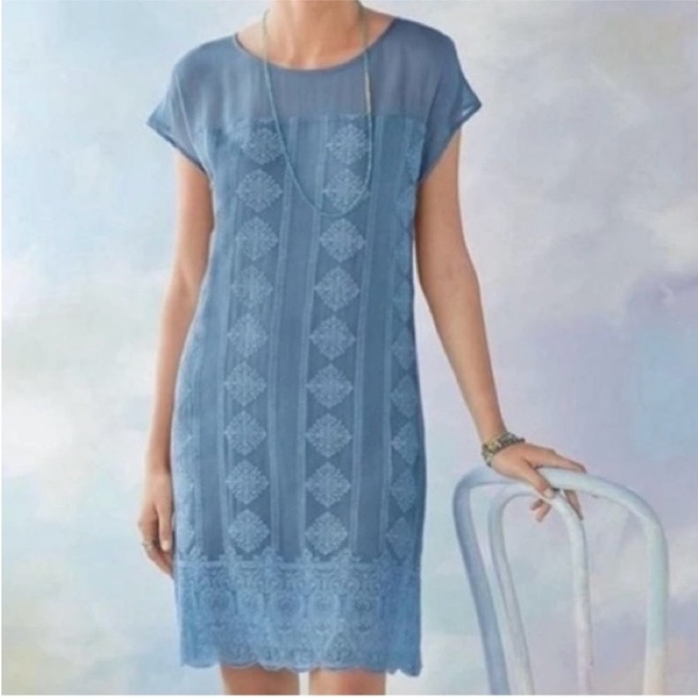 EUC Sundance Twilight Embroidered Chiffon Shift Dress Size Large - Picture 1 of 8